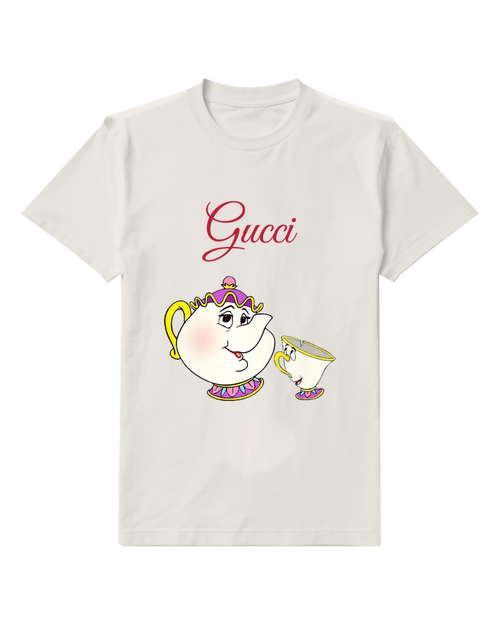 Light Gray Teapot Shaped Teacup Smiling Graphic T-Shirt - front product view