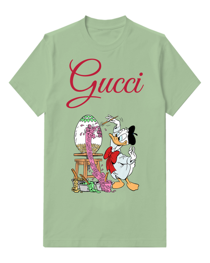 Sage Green Donald Duck Painting Easter Egg Graphic T-Shirt - front product view