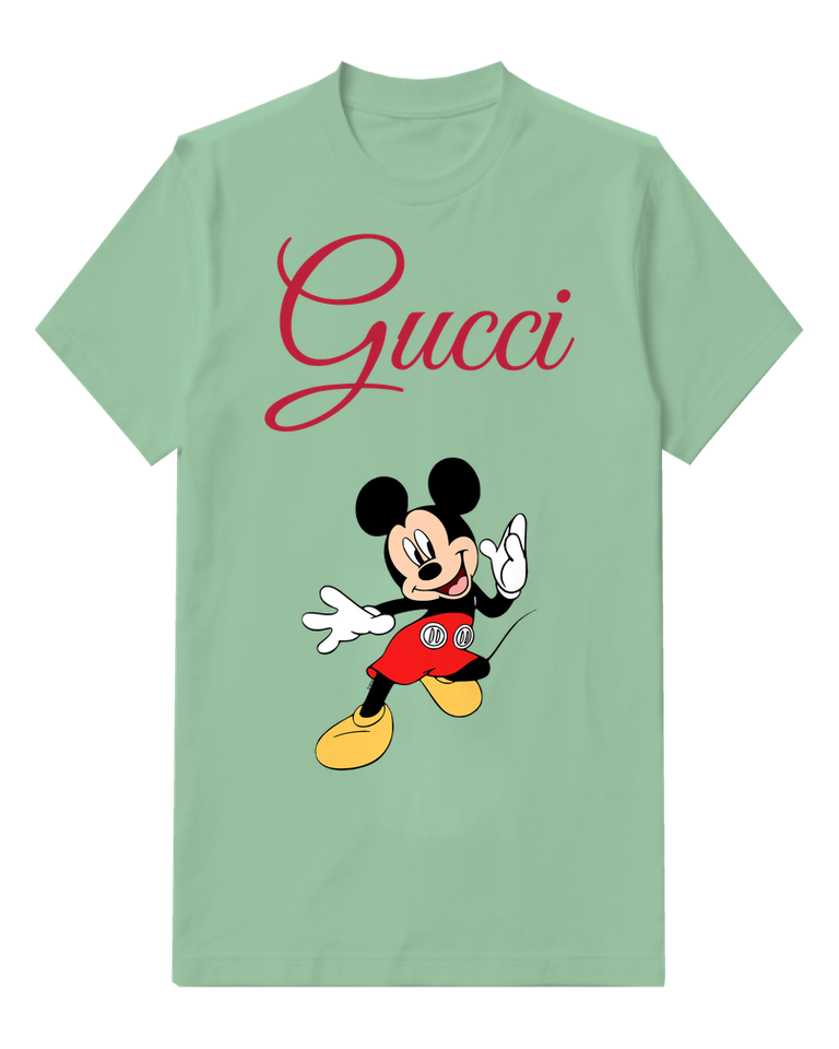 Sage Green Mickey Mouse Waving Cheerfully Graphic T-Shirt - front product view