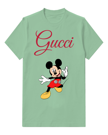 Sage Green Mickey Mouse Waving Cheerfully Graphic T-Shirt - front product view