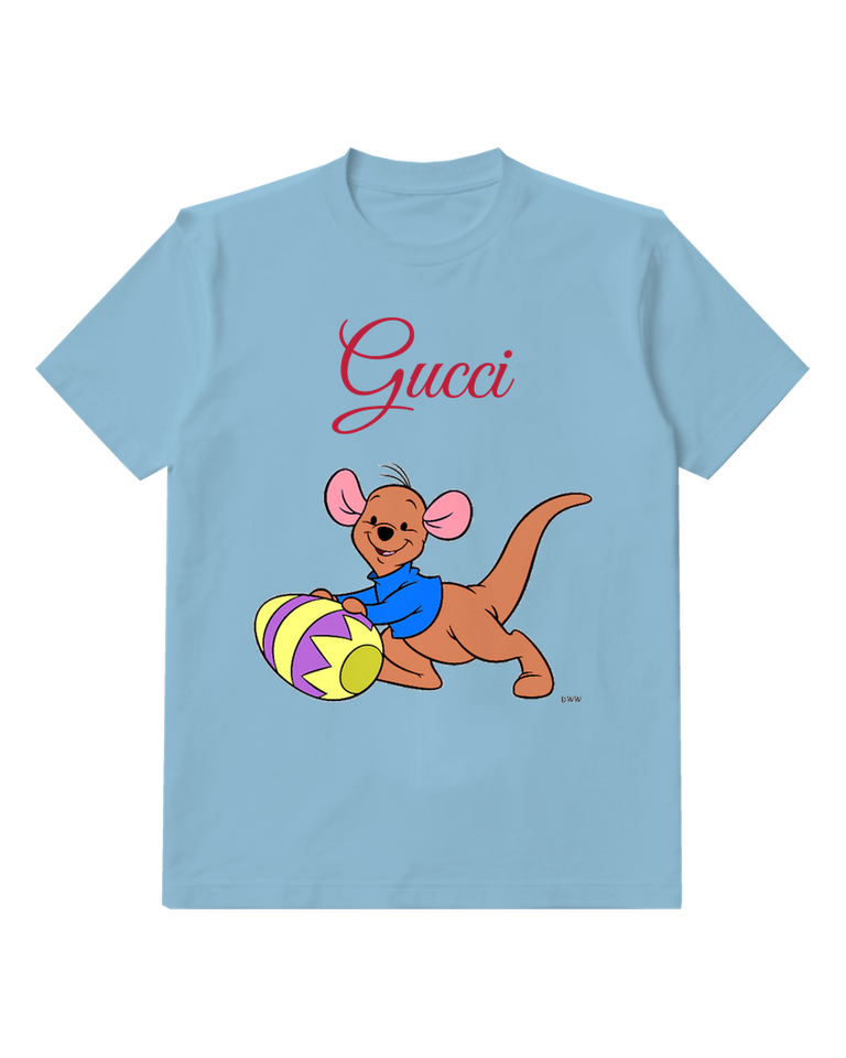Sky Blue Roo Holding Colorful Egg Graphic T-Shirt - front product view