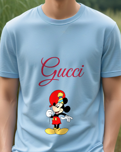 Sky Blue Mickey Mouse Birthday Celebration Graphic T-Shirt - model wearing view