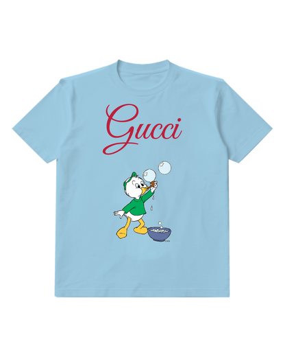 Sky Blue Young Duck Blowing Bubbles Graphic T-Shirt - front product view