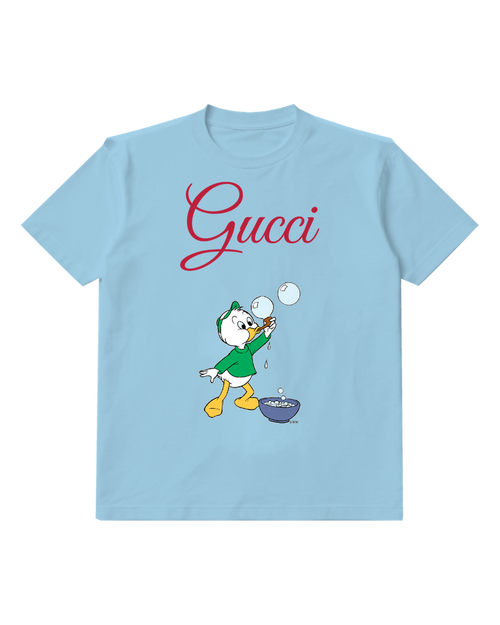 Sky Blue Young Duck Blowing Bubbles Graphic T-Shirt - front product view