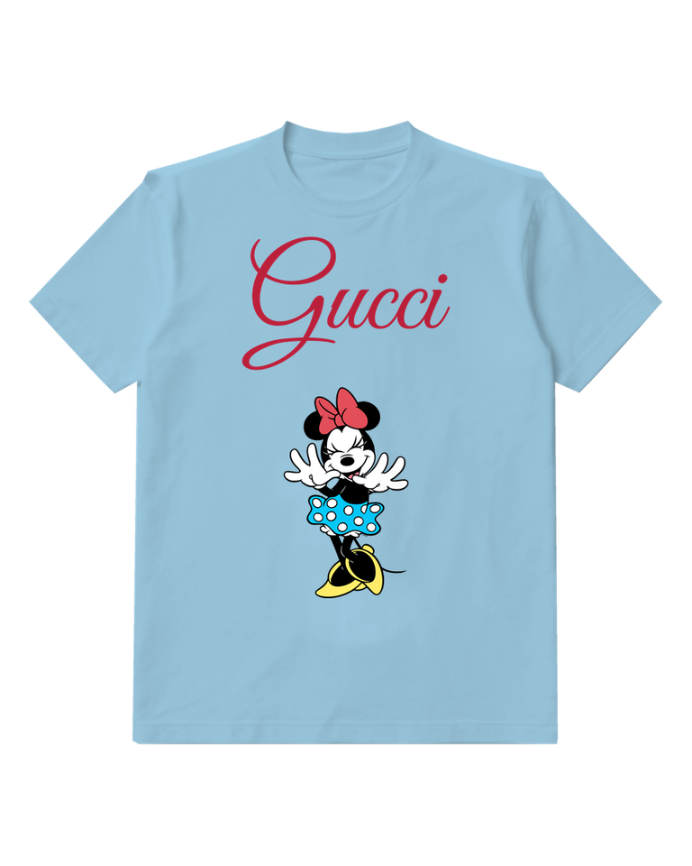 Sky Blue Minnie Mouse Winking With Hands Up Graphic T-Shirt - front product view