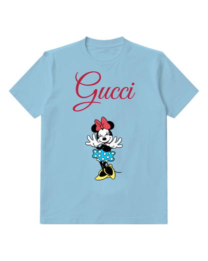 Sky Blue Minnie Mouse Winking With Hands Up Graphic T-Shirt - front product view