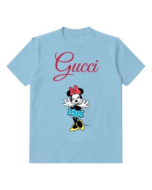 Sky Blue Minnie Mouse Winking With Hands Up Graphic T-Shirt - front product view
