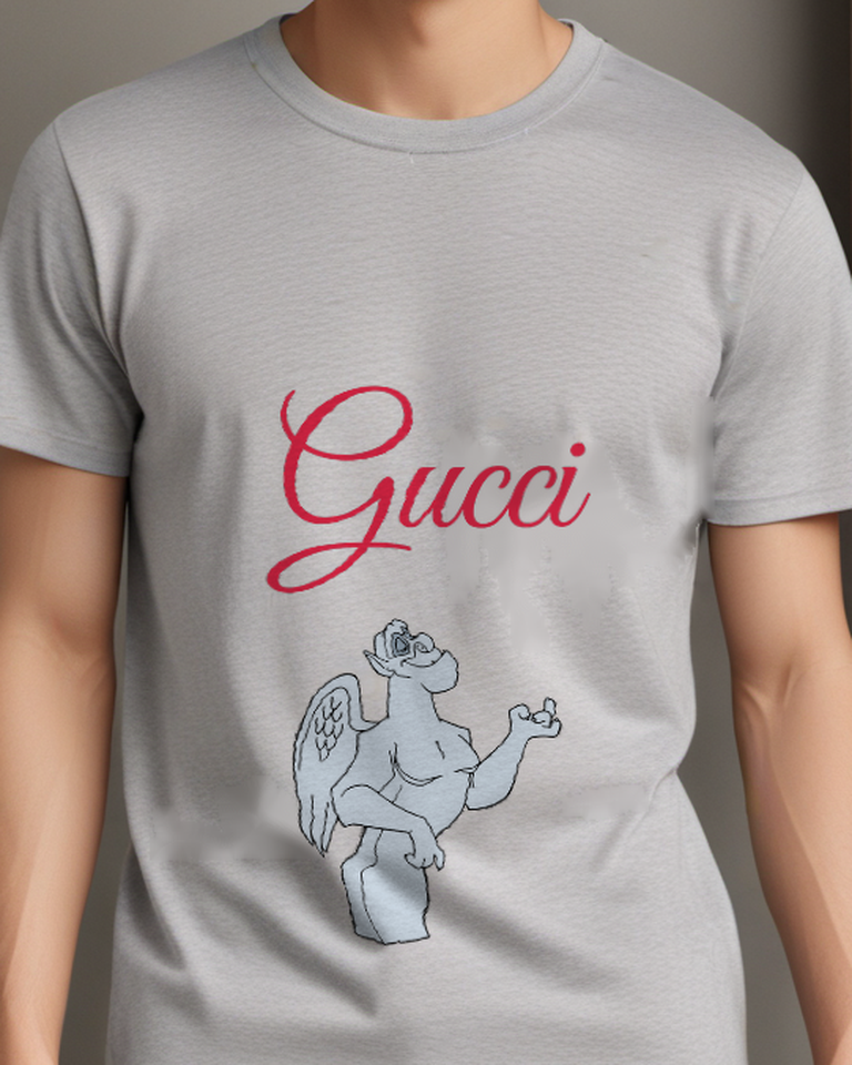 Light Gray Pale Blue Gargoyle Profile Graphic T-Shirt - model wearing view