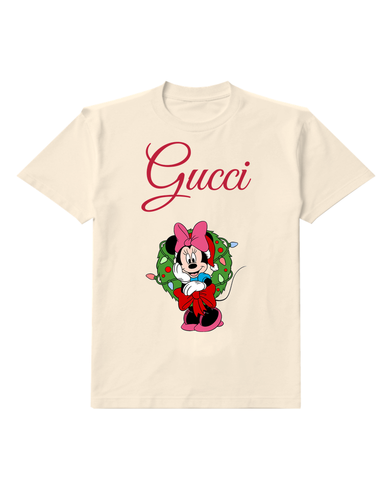 Ivory Minnie Mouse Holding Festive Wreath Graphic T-Shirt - front product view