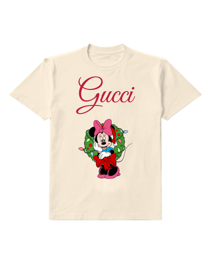 Ivory Minnie Mouse Holding Festive Wreath Graphic T-Shirt - front product view