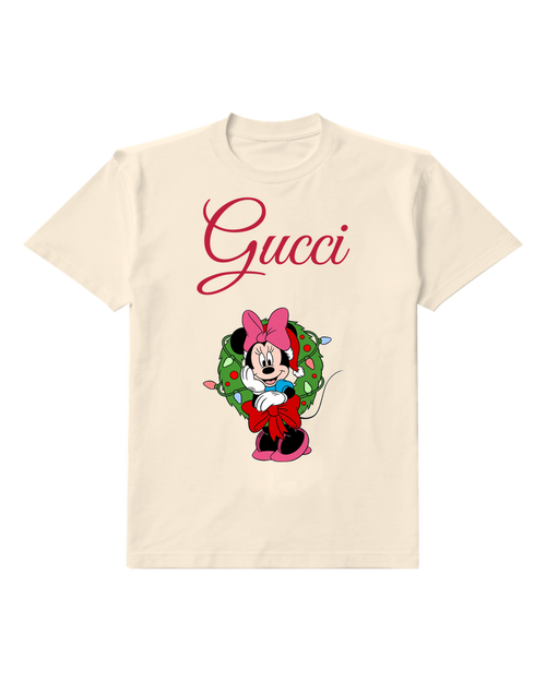 Ivory Minnie Mouse Holding Festive Wreath Graphic T-Shirt - front product view