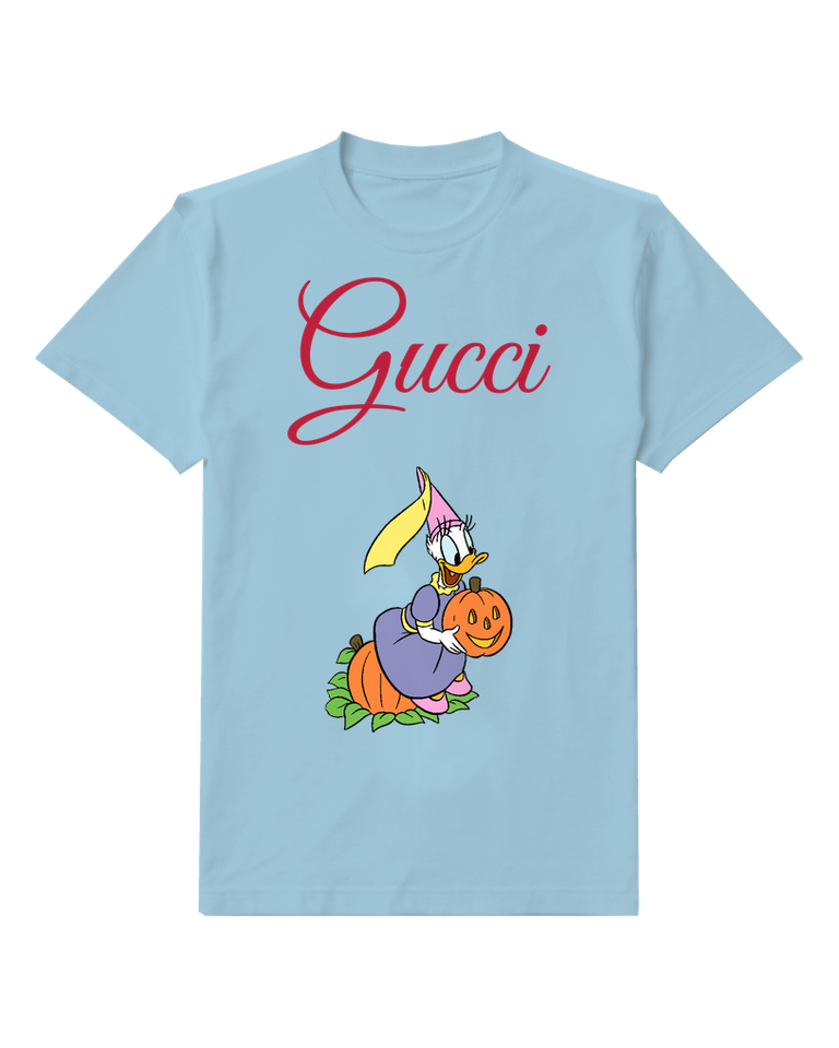 Sky Blue Daisy Duck Holding Pumpkin Graphic T-Shirt - front product view