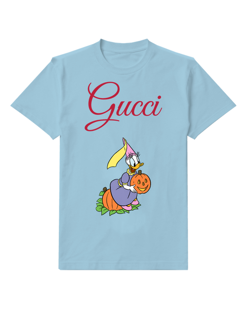 Sky Blue Daisy Duck Holding Pumpkin Graphic T-Shirt - front product view