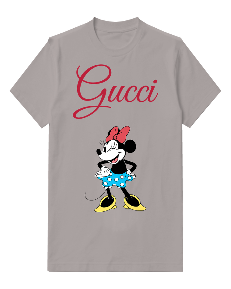 Gray Minnie Mouse Winking Cheerfully Graphic T-Shirt - front product view
