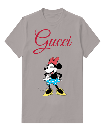 Gray Minnie Mouse Winking Cheerfully Graphic T-Shirt - front product view