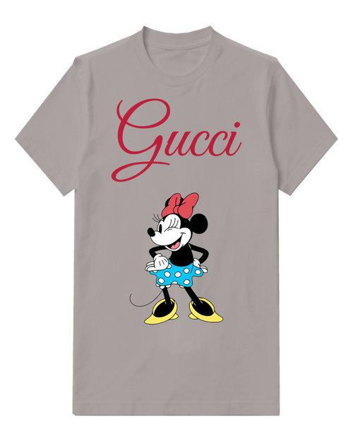 Gray Minnie Mouse Winking Cheerfully Graphic T-Shirt - front product view