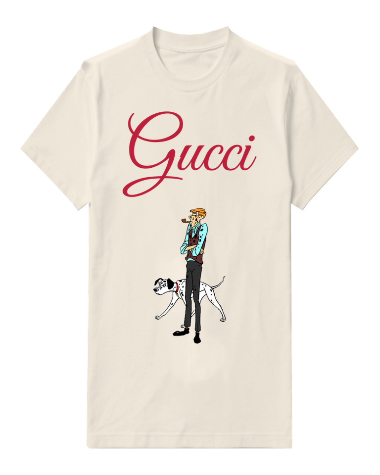 Ivory Dalmatian Dog Beside Standing Man Graphic T-Shirt - front product view