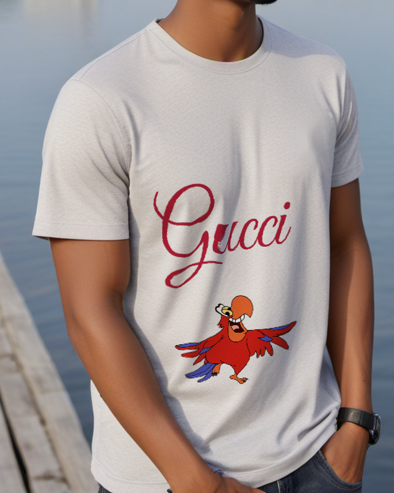 Light Gray Open Wing Red Parrot Graphic T-Shirt - styled view 2