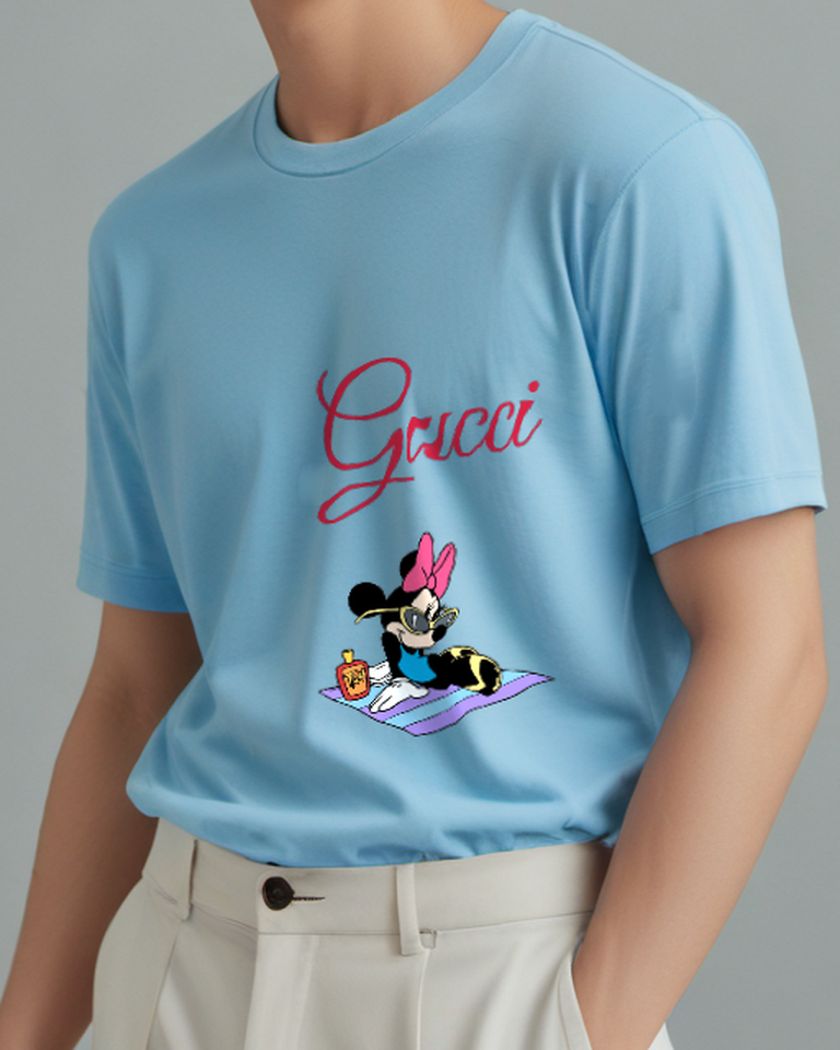 Dusty Blue Minnie Mouse Sunbathing On Towel Graphic T-Shirt - model wearing view