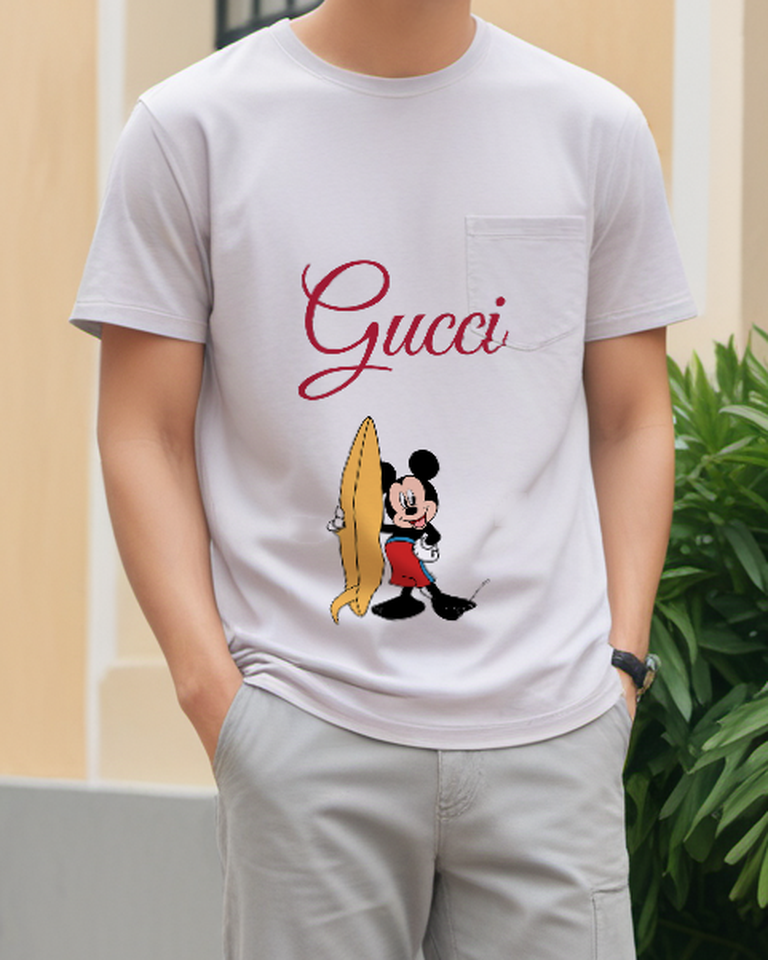 Light Gray Surfboard Mouse Graphic T-Shirt - styled view 1