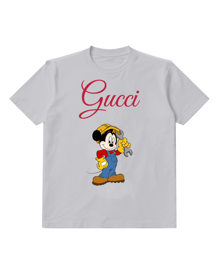 Light Gray Mickey Mouse Mechanic Holding Wrench Graphic T-Shirt - front product view