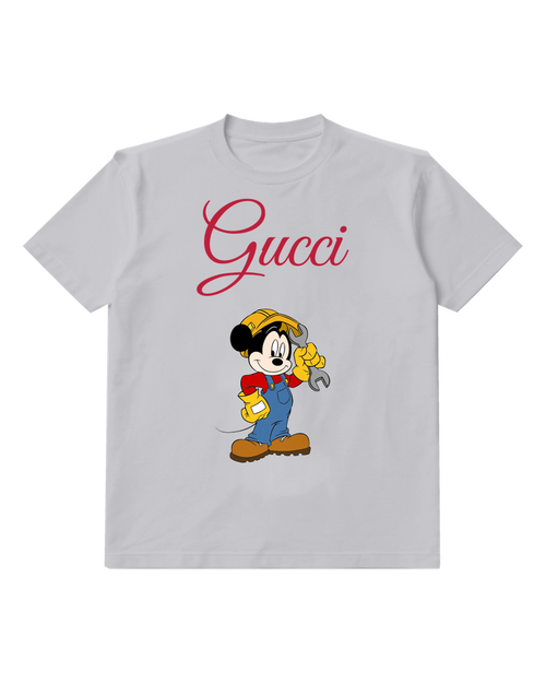 Light Gray Mickey Mouse Mechanic Holding Wrench Graphic T-Shirt - front product view