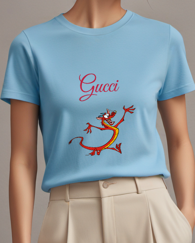 Sky Blue Red Dragon In Dynamic Leap Graphic T-Shirt - model wearing view