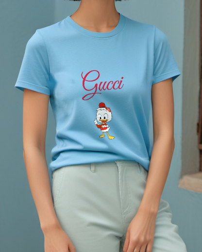 Sky Blue Young Duck Wearing Cap Reading Book Graphic T-Shirt - model wearing view