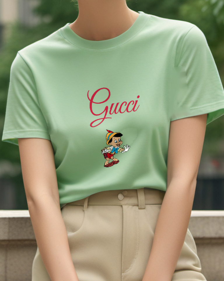 Sage Green Wooden Boy With Gloved Hands Graphic T-Shirt - model wearing view